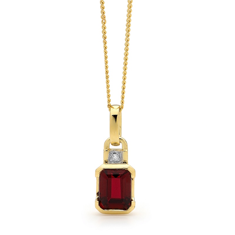 Octagonal Created Ruby Pendant with Diamond