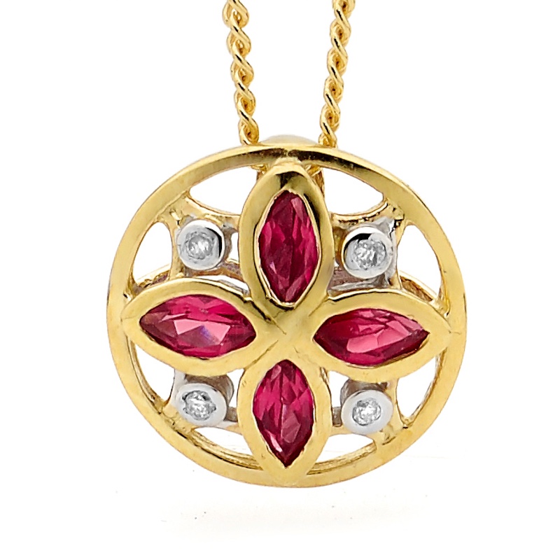 Ruby and Diamond Flower Pendant