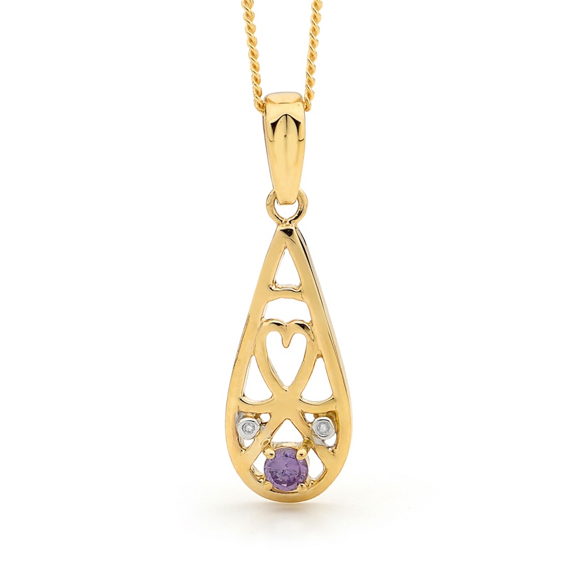 Amethyst and Diamond Teardrop Pendant