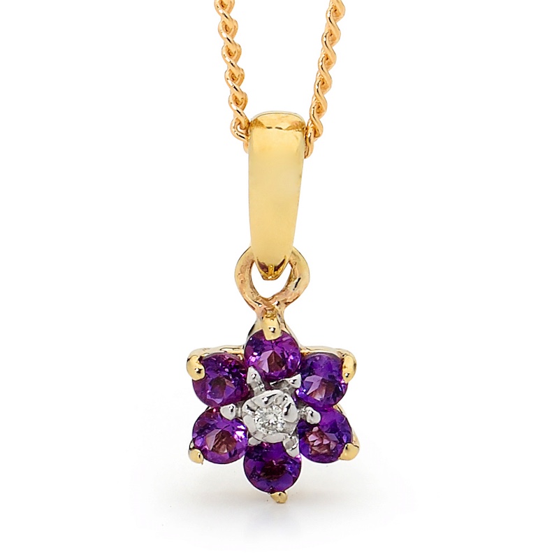 Amethyst Petal Pendant with Diamond