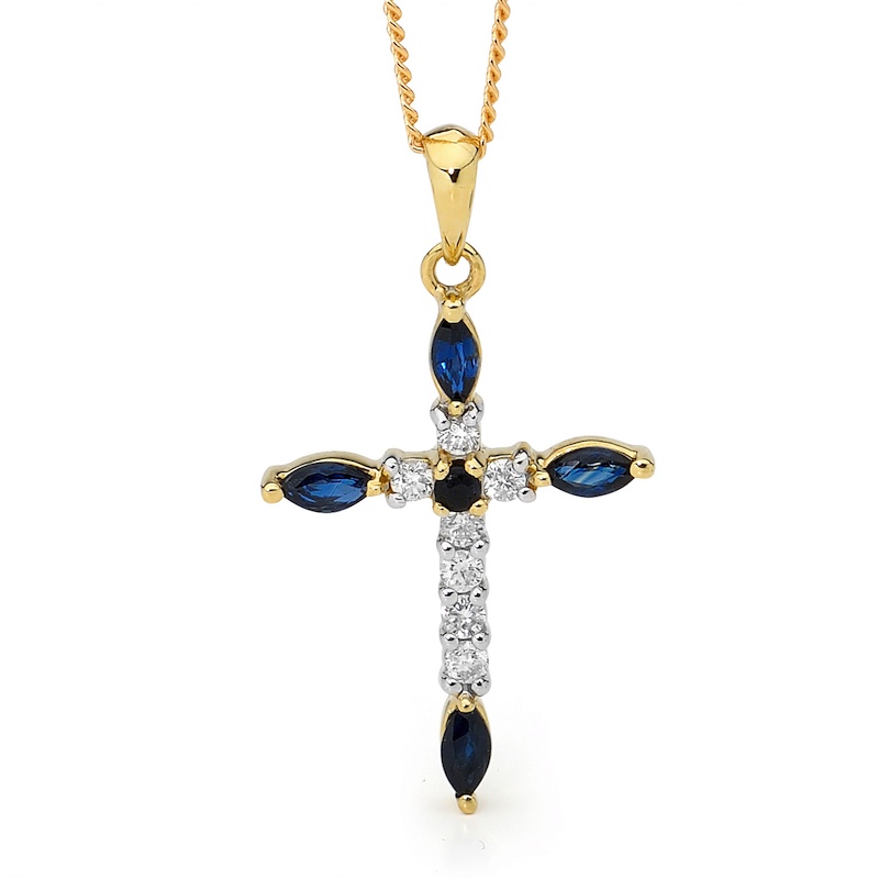 Sapphire and Diamond Cross Pendant