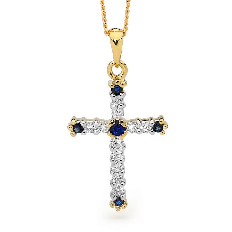 Sapphire and Diamond Cross Pendant