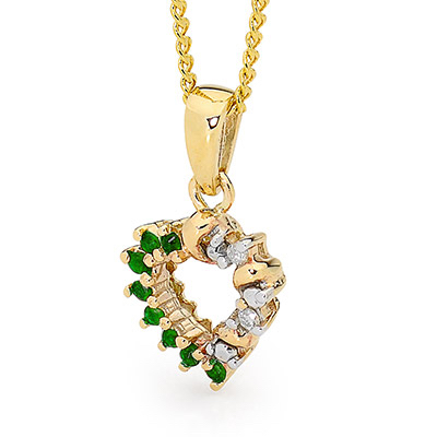 Emerald and Diamond Heart Pendant