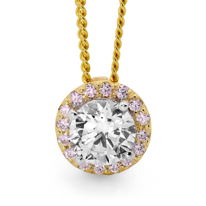 Pink and White Zirconia Halo Pendant