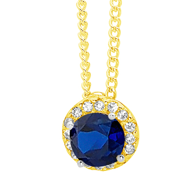 Created Sapphire Pendant with CZ Halo