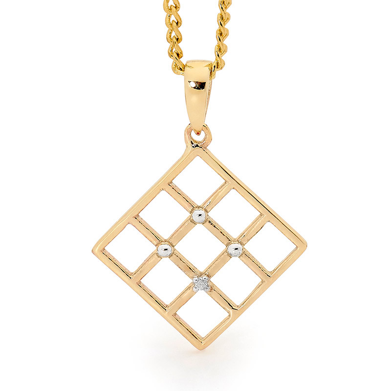 Square Basket Weave Pendant with Diamond