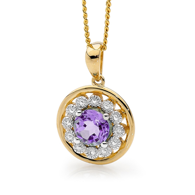 Amethyst Pendant with Diamond Halo