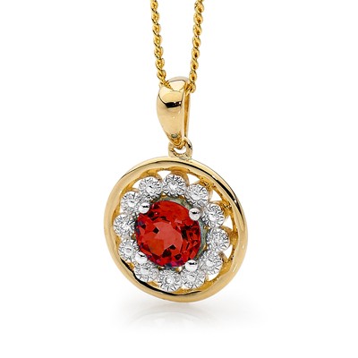 Created Ruby Pendant with Diamond Halo