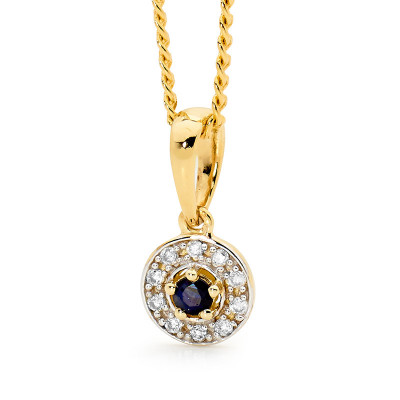 Sapphire Pendant with Halo of Diamonds