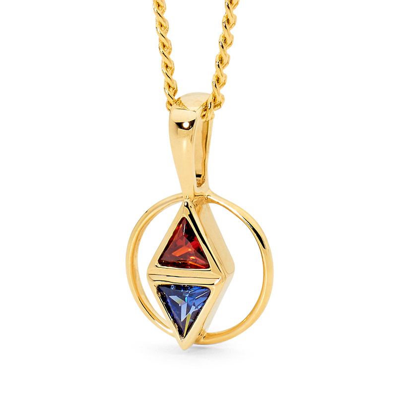 Triangle Red and Blue CZ Pendant- Micro Gems