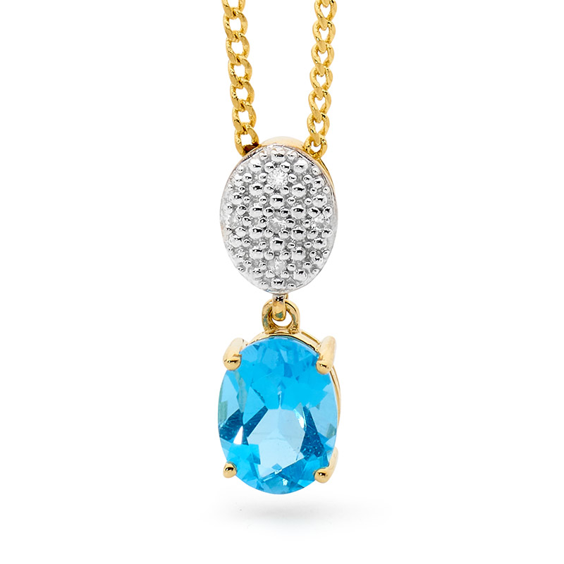 Oval Blue Topaz Drop Pendant