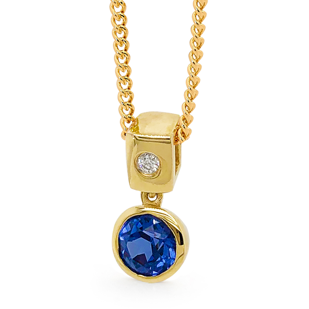 Sapphire Stud Drop Pendant with Diamond