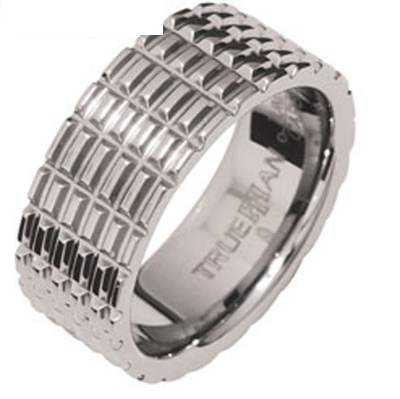 Mens Tungsten Ring "Tyre Track" US Size 8