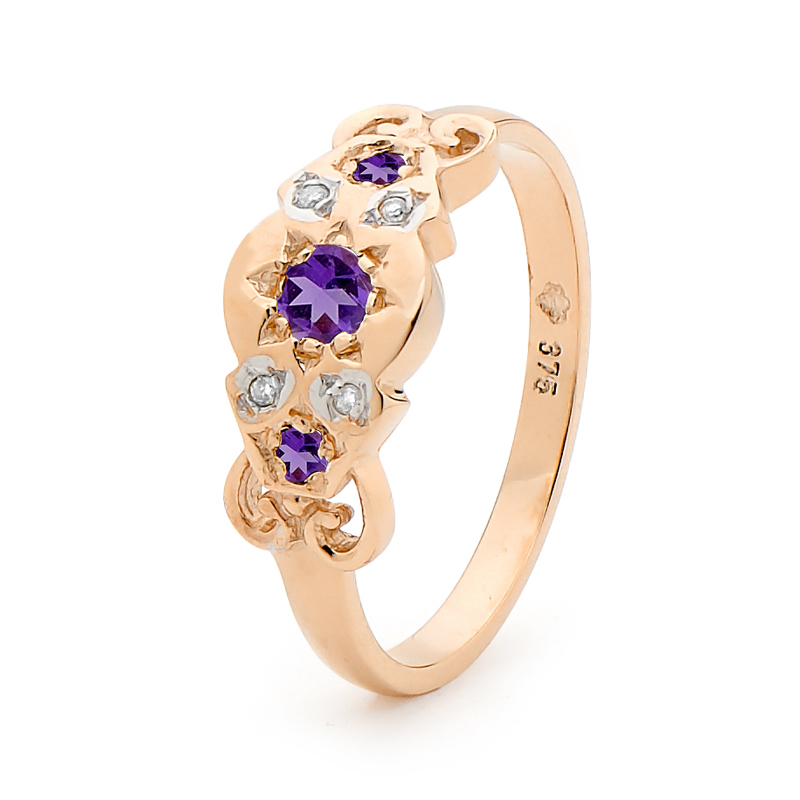 Antique Look Amethyst and Diamond Ring