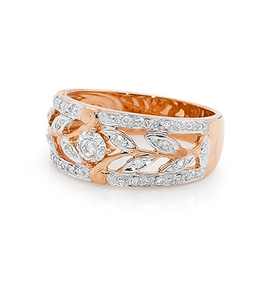 Rose Gold Dress Ring with Diamond Petals