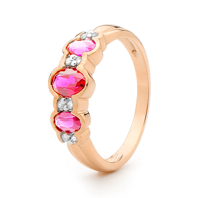 Created Pink Saphire Eternity Ring with Diamonds