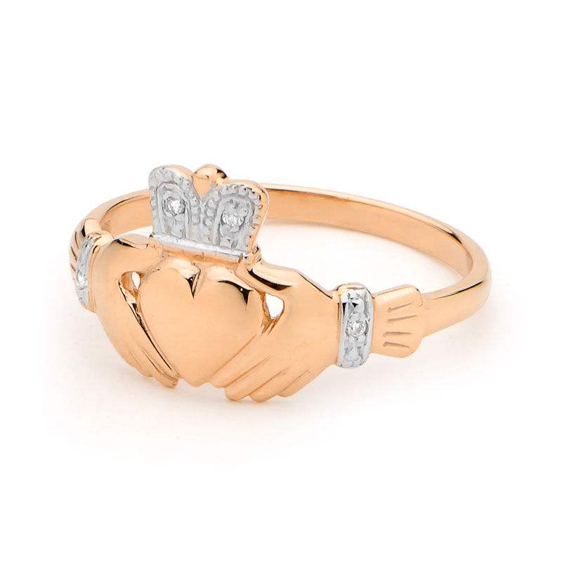 Diamond Crowned Claddagh Ring Rose Gold