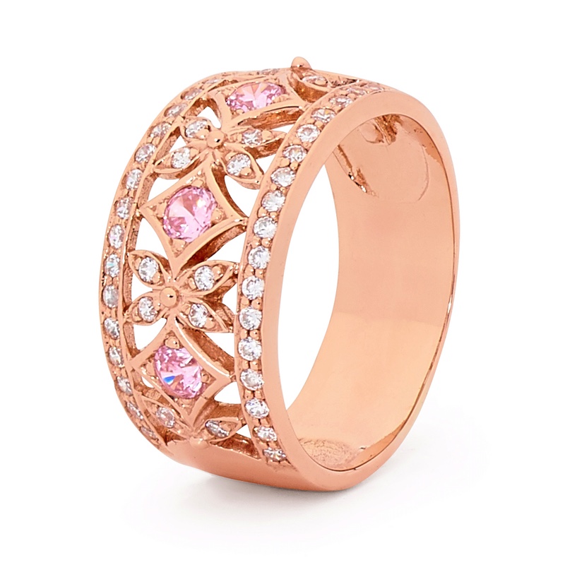 Pink CZ in Pink Gold Right Hand Ring