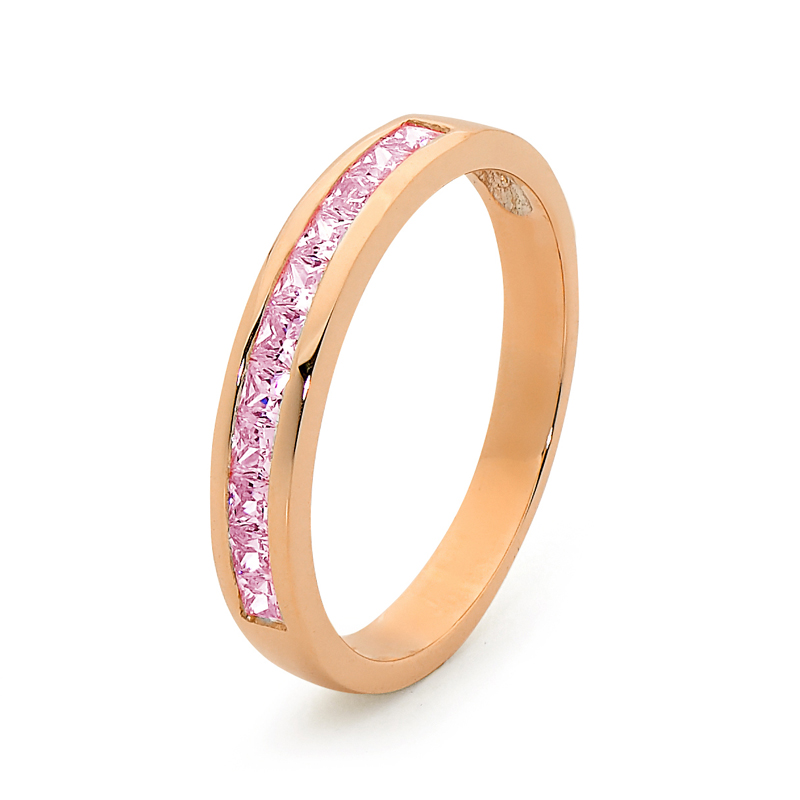Pink CZ in Pink Gold Anniversary Ring