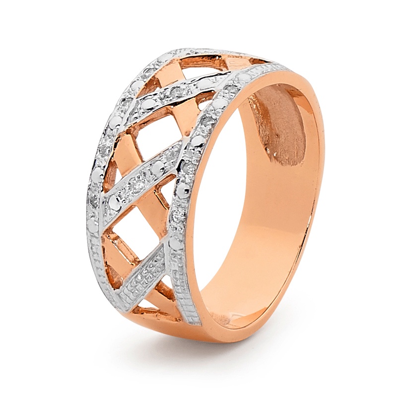 Diamond Set Rose Gold Plait Ring