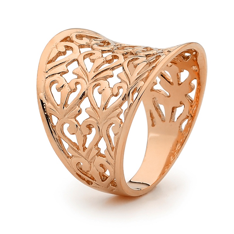 R44288 Rose Gold Flaired Filigree Ring