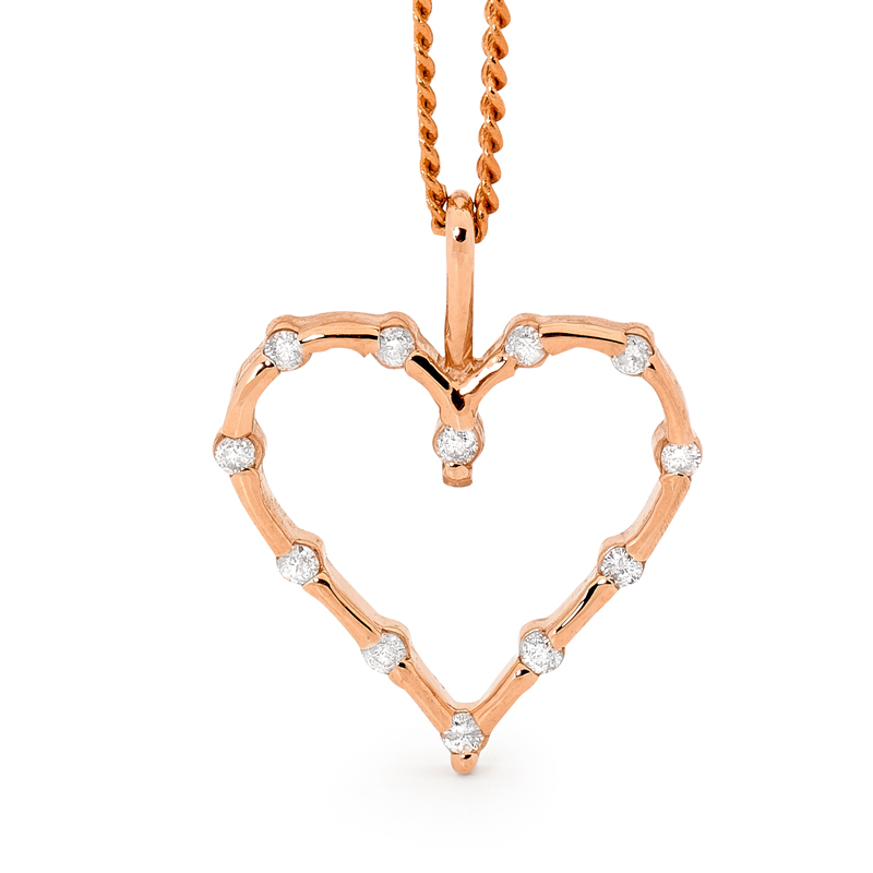 Rose Gold Heart Pendant with Diamonds