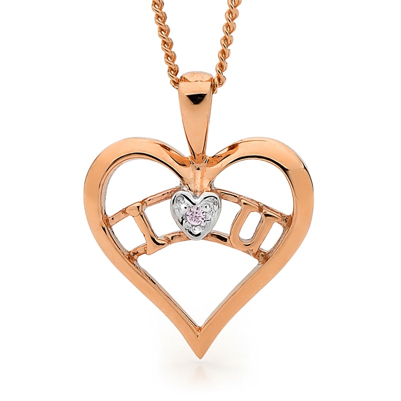 I Love You Pendant in Pink Gold