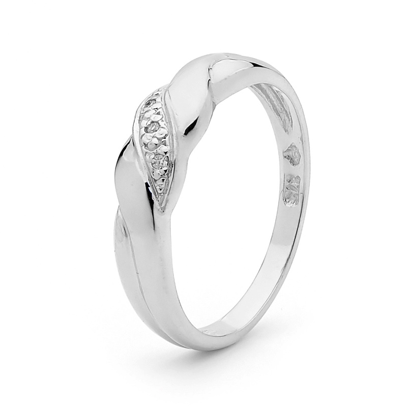 Twisted Band White Gold Ring with Diamonds