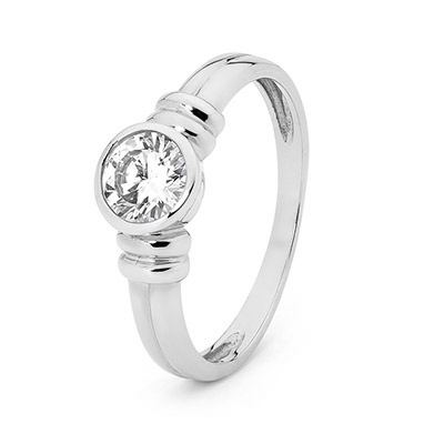 Cubic Zirconia Engagement Ring - Bezel Setting - White Gold