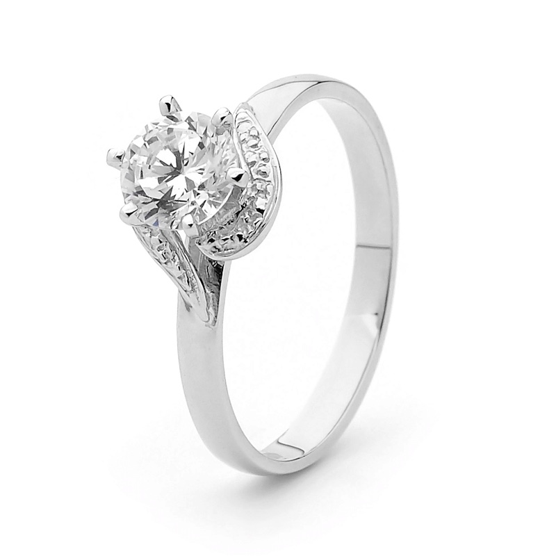 Cubic Zirconia Ring - White Gold Engagement Style