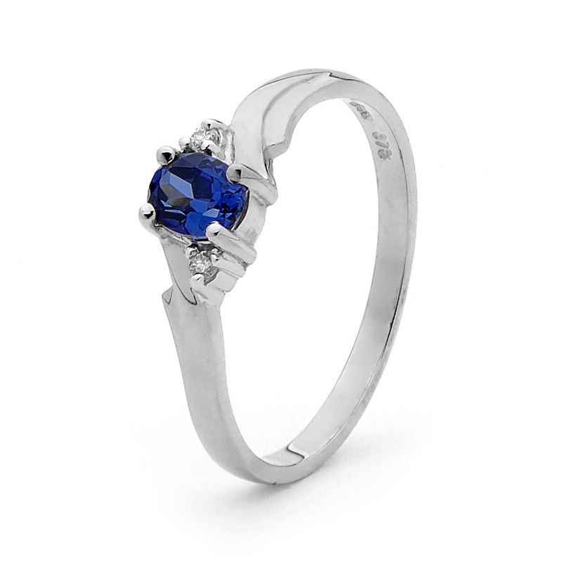 White Gold Created Ceylon Sapphire Ring with Diamonds