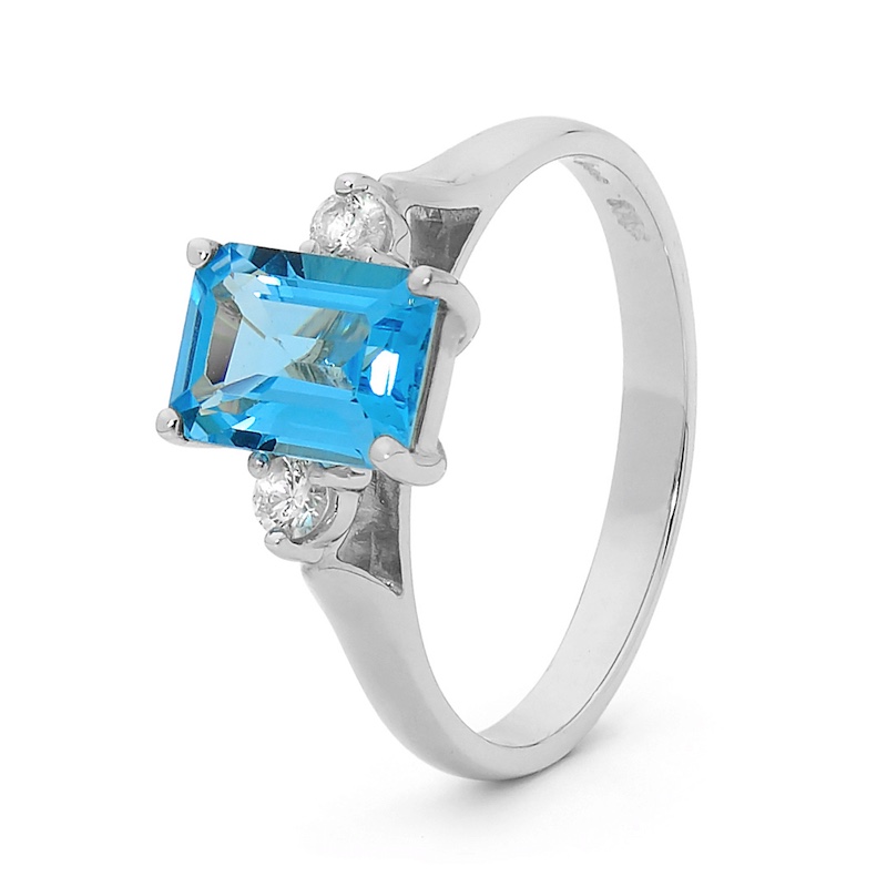 White Gold Blue Topaz and Diamond Ring