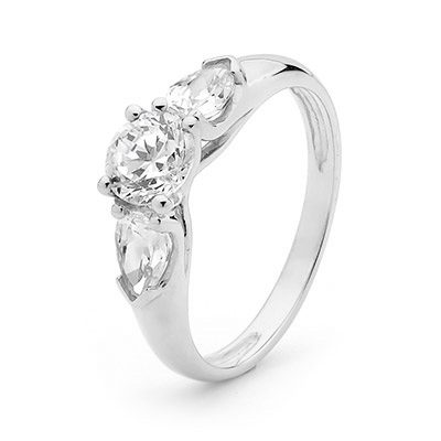 Cubic Zirconia ring - White Gold Three Stone