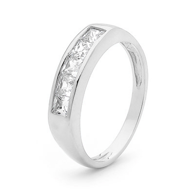 Cubic Zirconia Ring - Princess Cut - White Gold