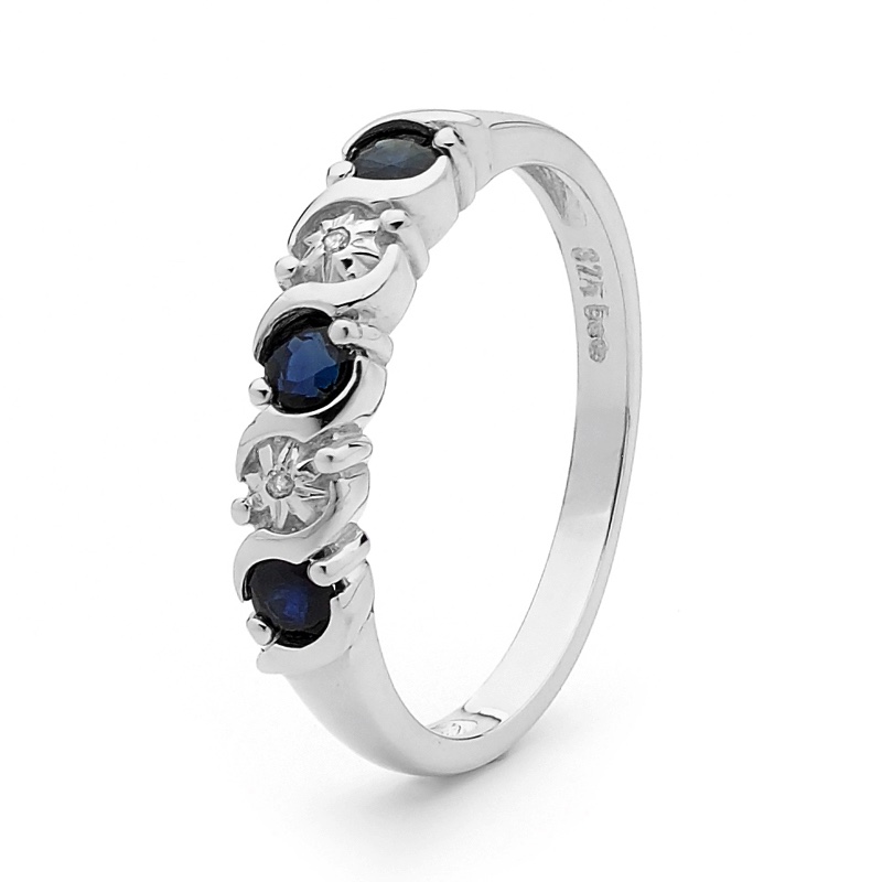 Sapphire Ring - White Gold - With Diamonds