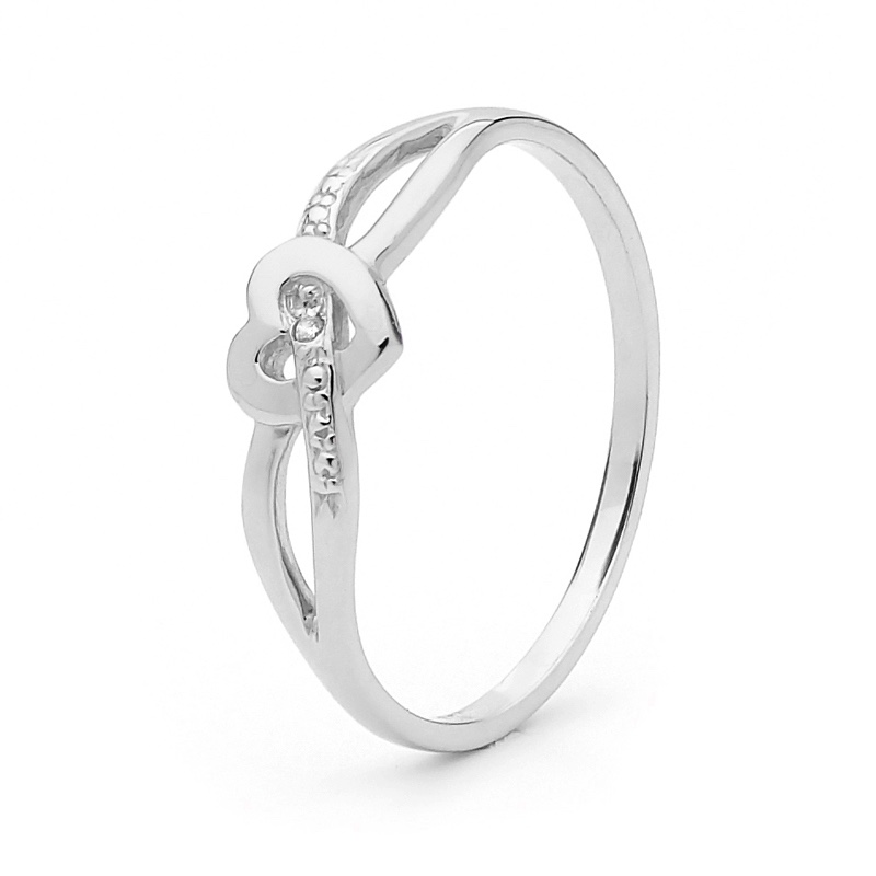 White Gold Diamond Ring with Love Heart