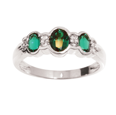 Created Emerald and Diamond Ring - White Gold