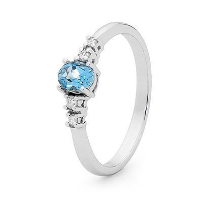 Blue Topaz Ring White Gold with Diamond