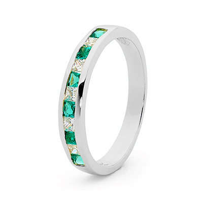 Emerald and CZ Eternity Ring - White Gold