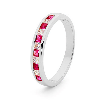 Ruby and CZ Eternity Ring - White Gold
