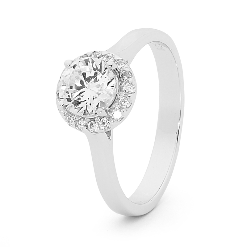 Engagement Style Cubic Zirconia Ring with Halo