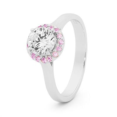 White and Pink Zirconia Halo Ring