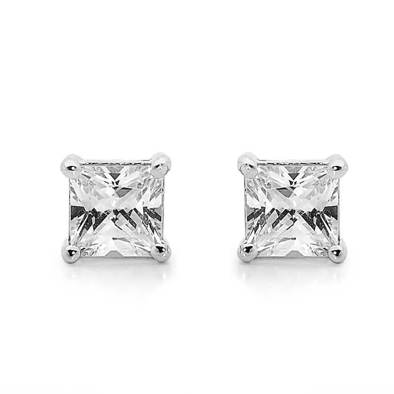 Zirconia Solitaire Earrings "White Gold"