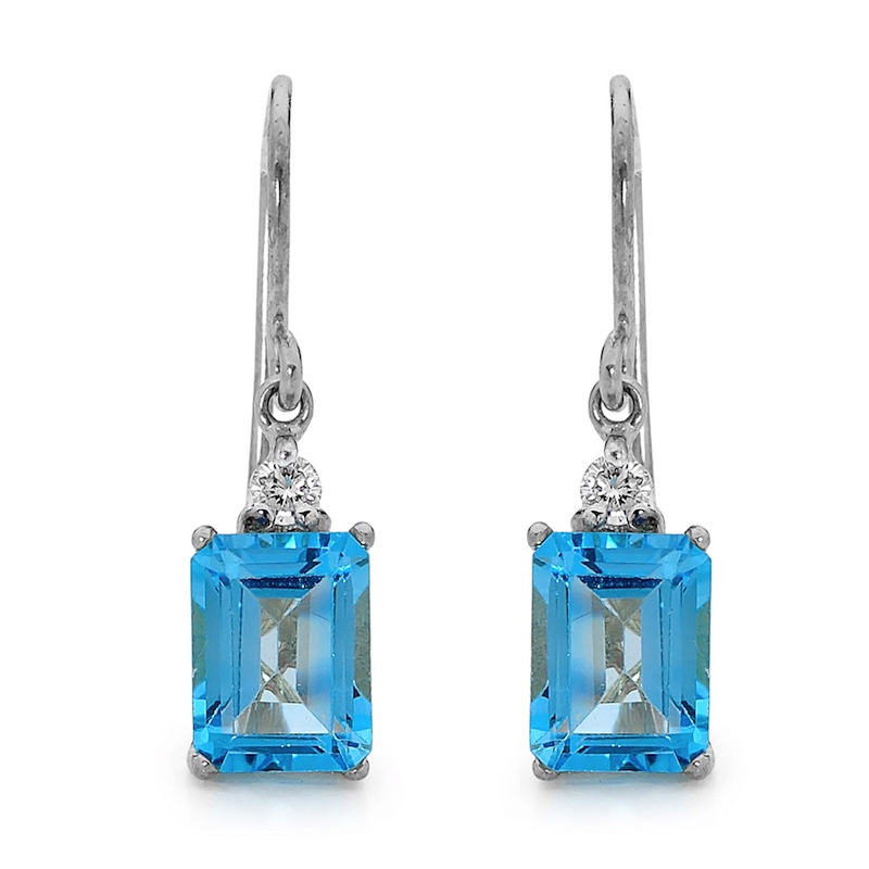 White Gold Blue Topaz and Diamond Earrings