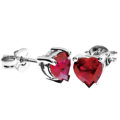 Ruby Heart Earrings in White Gold