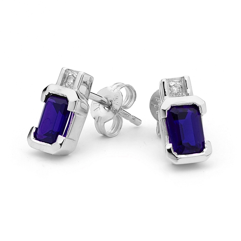 Sapphire and Diamond Stud Earrings in White Gold