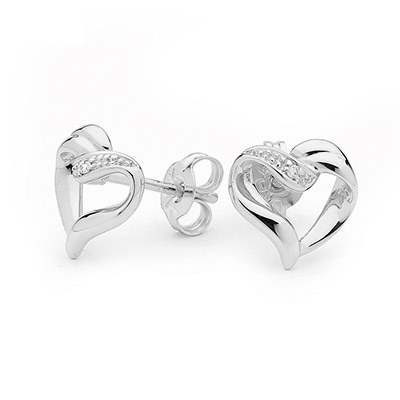 Diamond Heart Earrings in White Gold