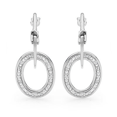 Diamond Set Hoop Link Earrings