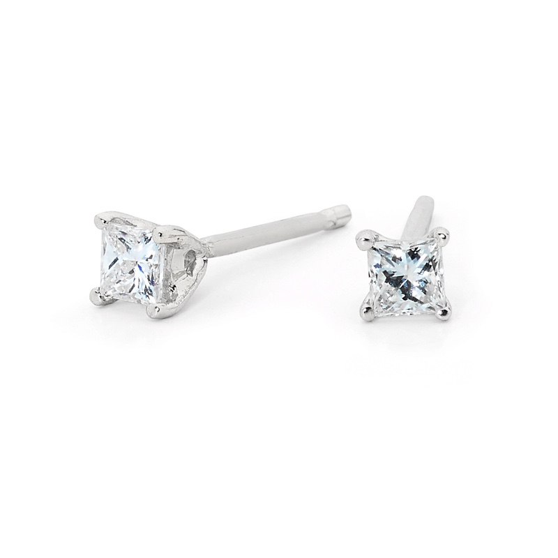 Princess Cut Diamond Studs - White Gold