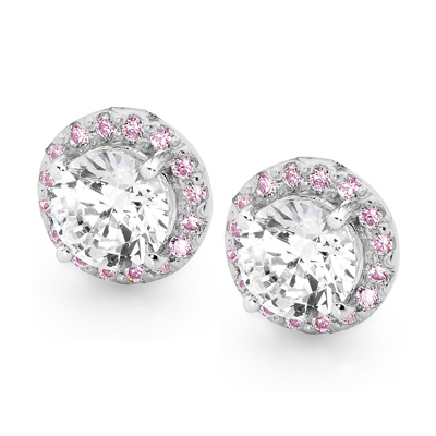 Zirconia Earrings with Pink Halo